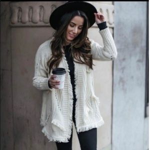 Anthropologie Roda Neira Knit/Cotton Blend Fringed Cardigan